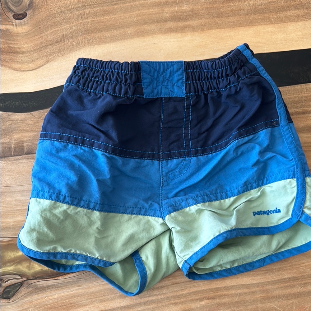 Patagonia Kids' Blue and Green swim Shorts